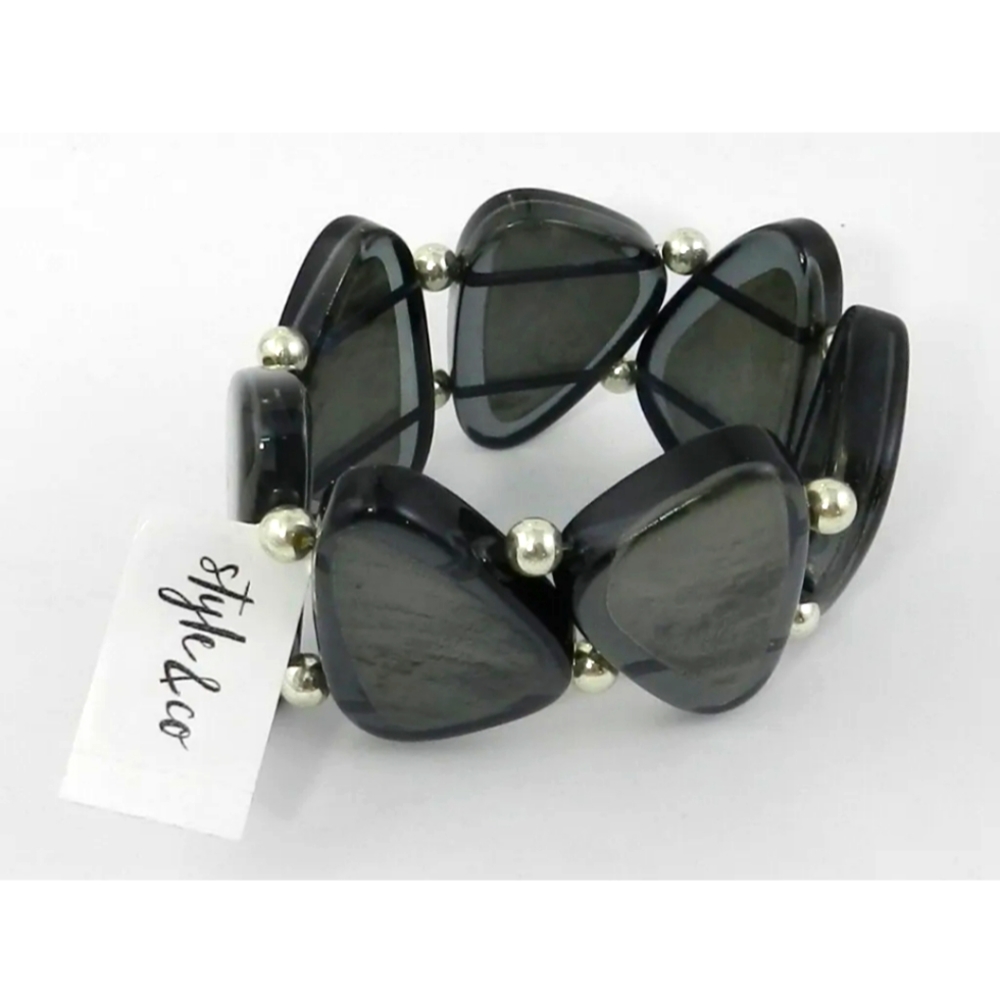 💎 2/$15 STYLE & CO Bead & Resin Chunky Stretch Bracelet (Grey)